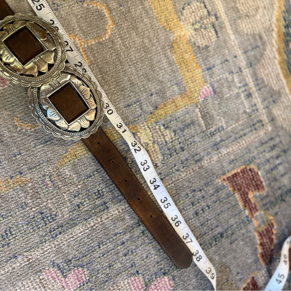 Brighton 1993 Sunflower Western Brown Leather Concho Belt Silver-Tone Buckles - Picture 8 of 9